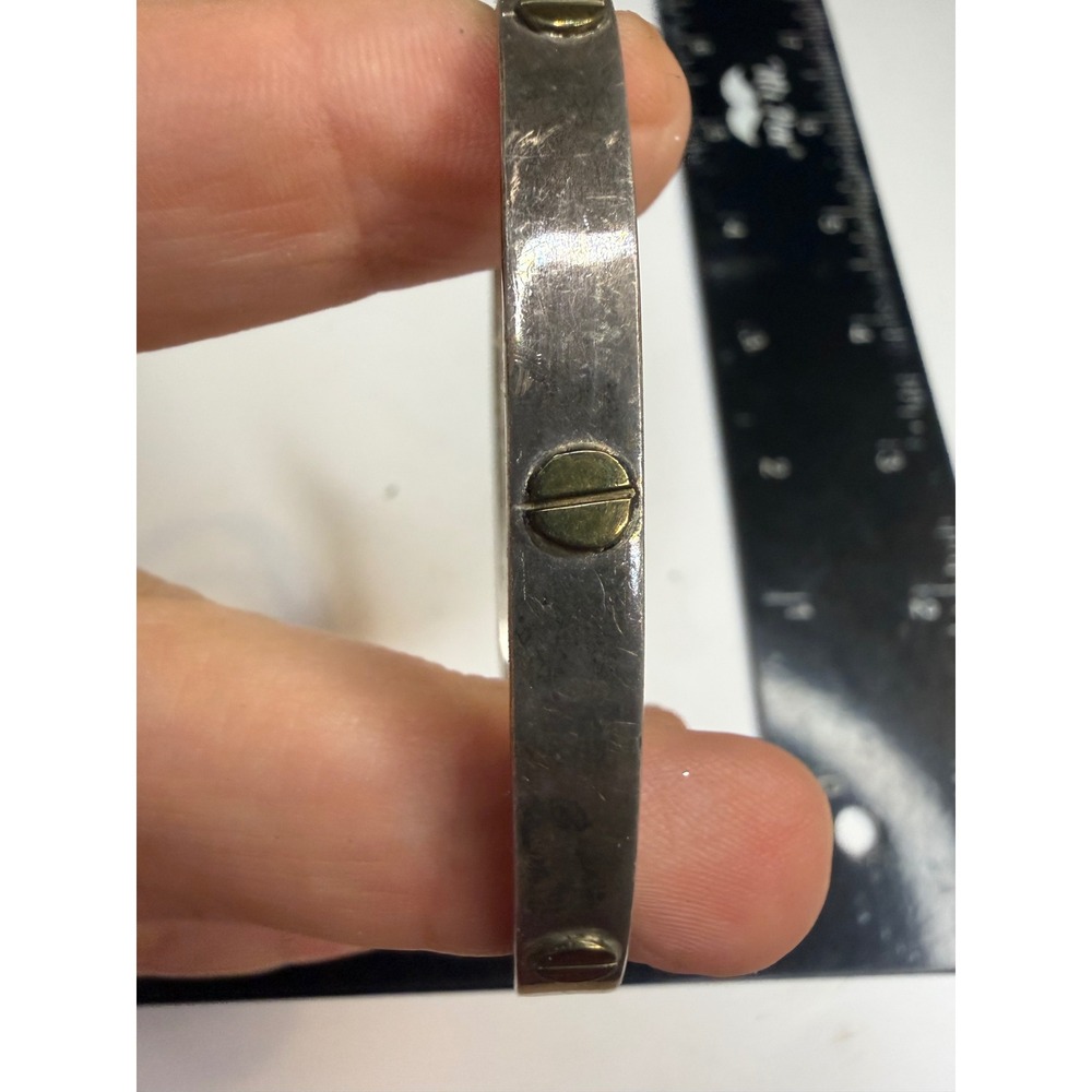 Mexico Sterling Silver 925 Screw Motif Hinged Bangle Bracelet TB-110